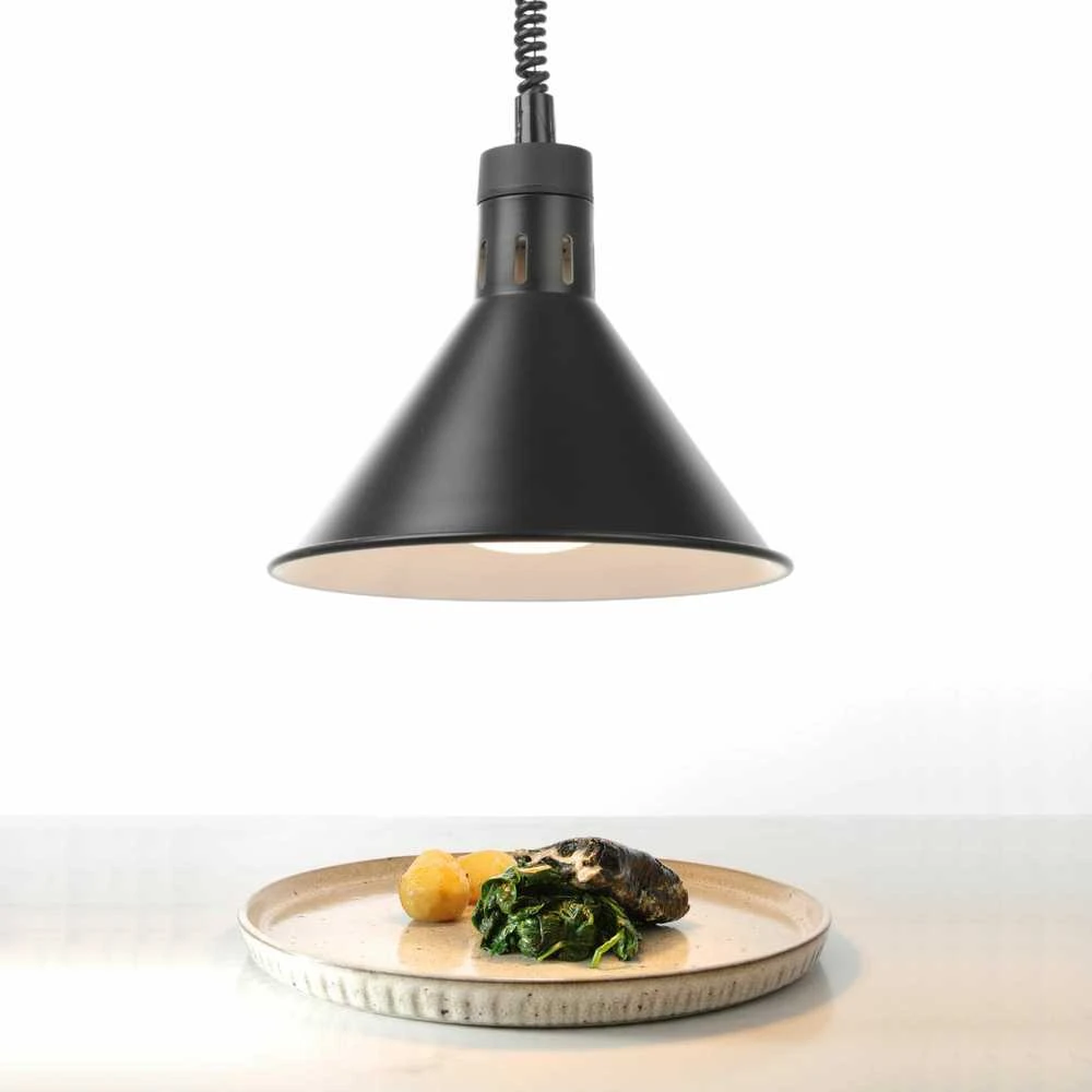 Maisto pašildymo lempa – kabantis kūginio juodo skersmens. 275 mm 250 W – Hendi 273845