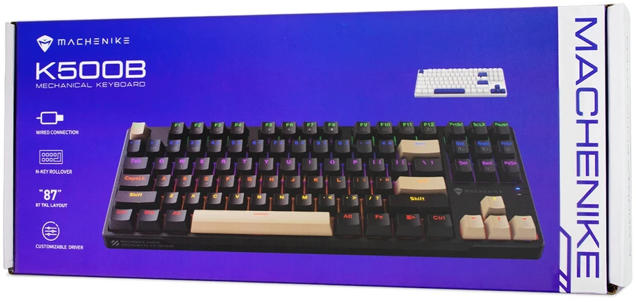 Machenike K500B-B87 Laidinis Mechaninis Žaidimų Klaviatūra su Apšvietimu, Raudonas Jungiklis - Balta