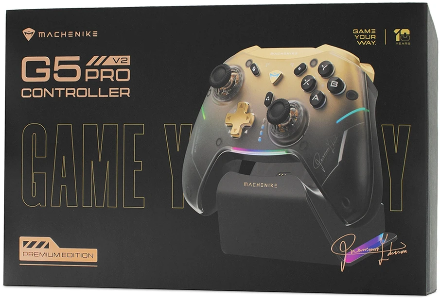„Machenike G5Pro Premium Edition“ belaidis žaidimų valdiklis su įkrovimo stotele – Juodas ir auksinis