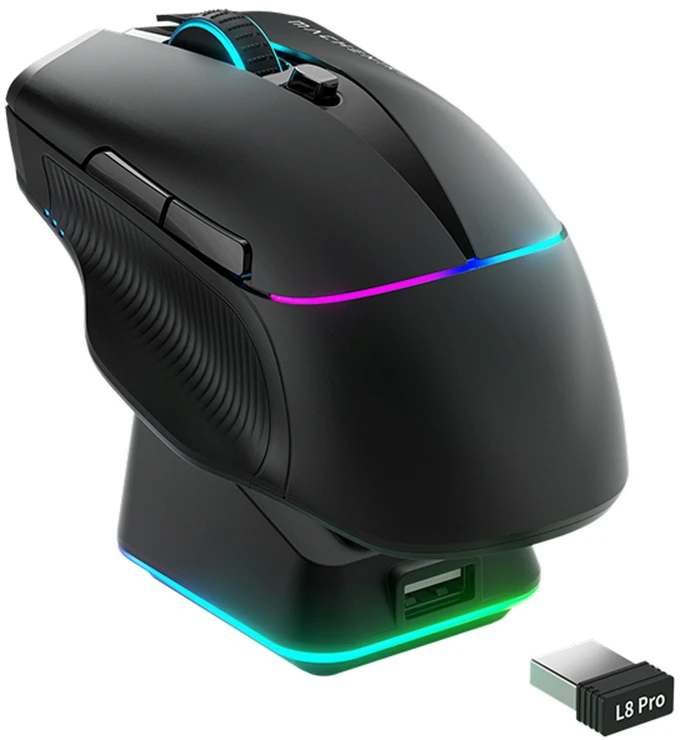 Machenike L8 Pro Belaidė pelė žaidimams with Charging Station - Juodas