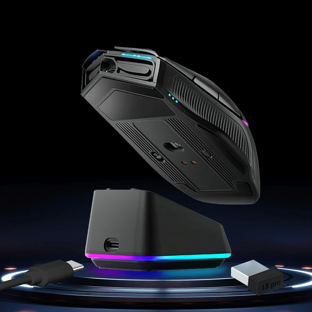 Machenike L8 Pro Belaidė pelė žaidimams with Charging Station - Juodas