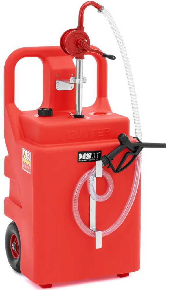 MSW Nešiojamas kuro bakas su rankiniu siurbliu ant ratų 20 l/min 120 l