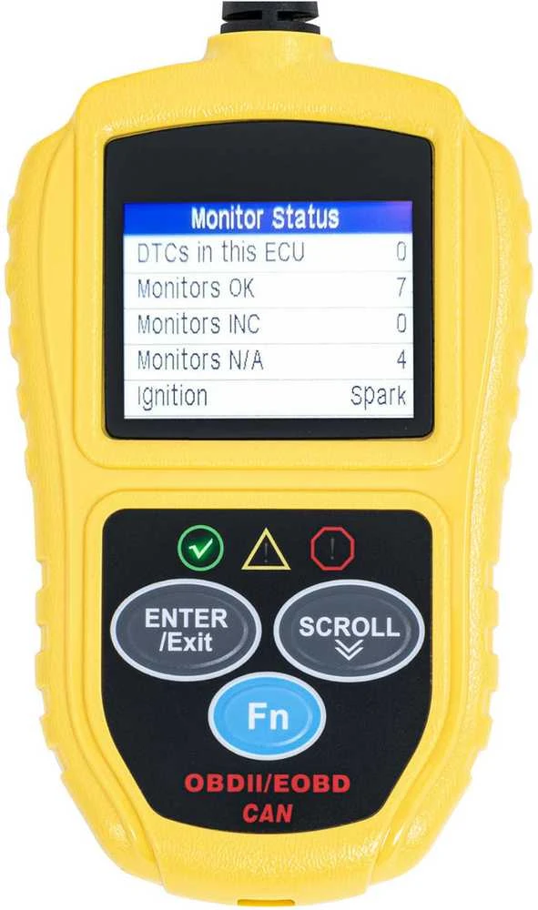 Geltonas OBD2 diagnostikos skaitytuvas su LCD ekranu