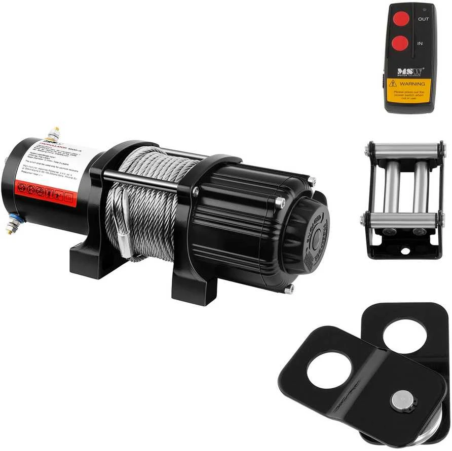 MSW Visureigio automobilio gervė su nuotolinio valdymo pulteliu, 15 m lynas, 2040 kg skriemulys + 4 T blokas