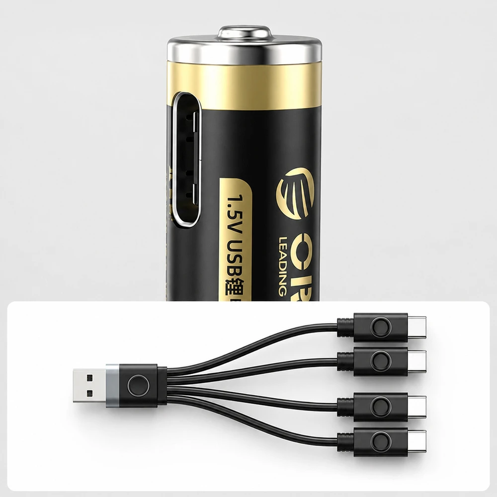 „Orico Ener-G EG7C“ ličio baterija 1,5 V 500 mWh AAA USB-C įkraunama baterija su įkrovimo laidu, 4 vnt.