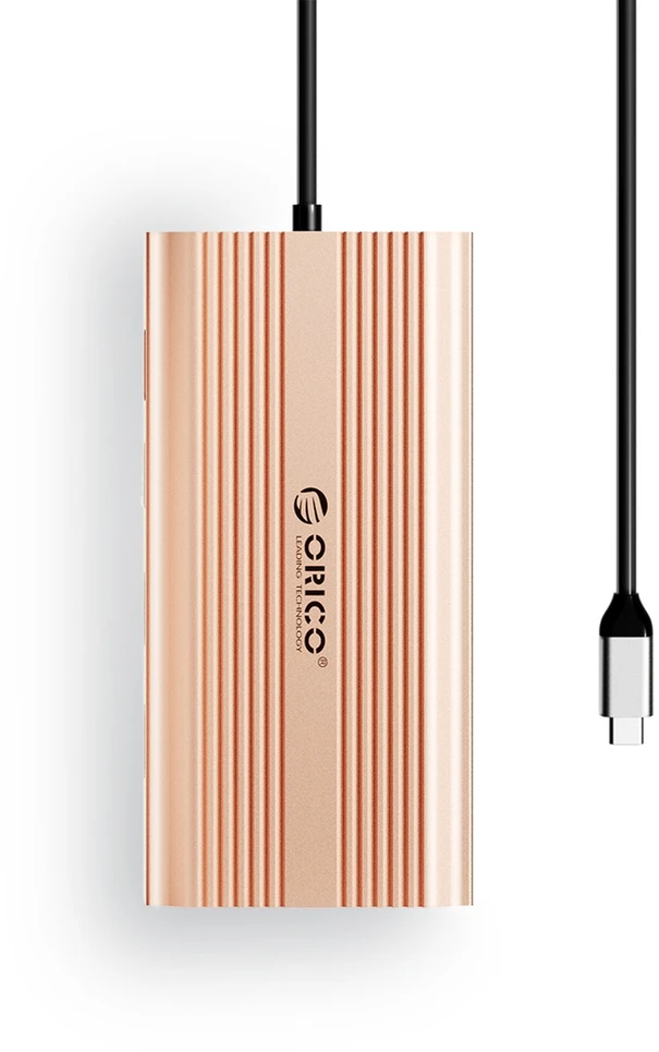 Orico USB-C 12w1 | USB-A | USB-C PD 100W | HDMI 4K | VGA | RJ45 Gigabit - rožinė-auksinė