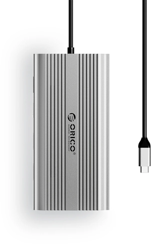 Orico USB-C 12w1 | USB-A | USB-C PD 100W | HDMI 4K | VGA | RJ45 Gigabit - sidabrinė