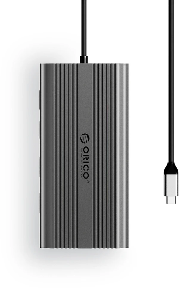 „Orico“ USB-C 12w1 | USB-A | USB-C PD 100W | HDMI 4K | VGA | RJ45 Gigabit - pilka