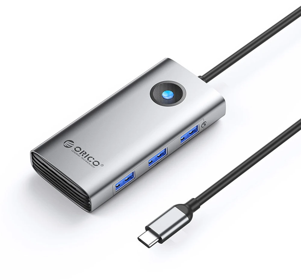 „Orico“ USB-C 6w1 | 3x USB-A 3.0 | 1x USB-C PD 100W | 1x HDMI 4K 30Hz | 1x RJ45 2.5G Ethernet – pilka