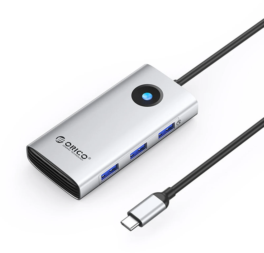 Orico USB-C 6w1 | 3x USB-A 3.0 | 1x USB-C PD 100W | 1x HDMI 4K 30Hz | 1x RJ45 2.5G Ethernet - sidabrinė
