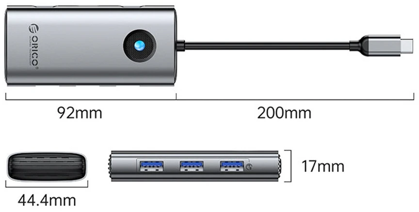 „Orico“ USB-C 6w1 | 3x USB-A 3.0 | 1x USB-C PD 100W | 1x HDMI 4K 30Hz | 1x RJ45 2.5G Ethernet – euroblister