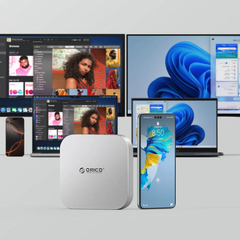 „Orico MiniLink 9-in-1“ prijungimo stotelė su M.2 SSD kietojo disko lizdu – „Sidabrinis“