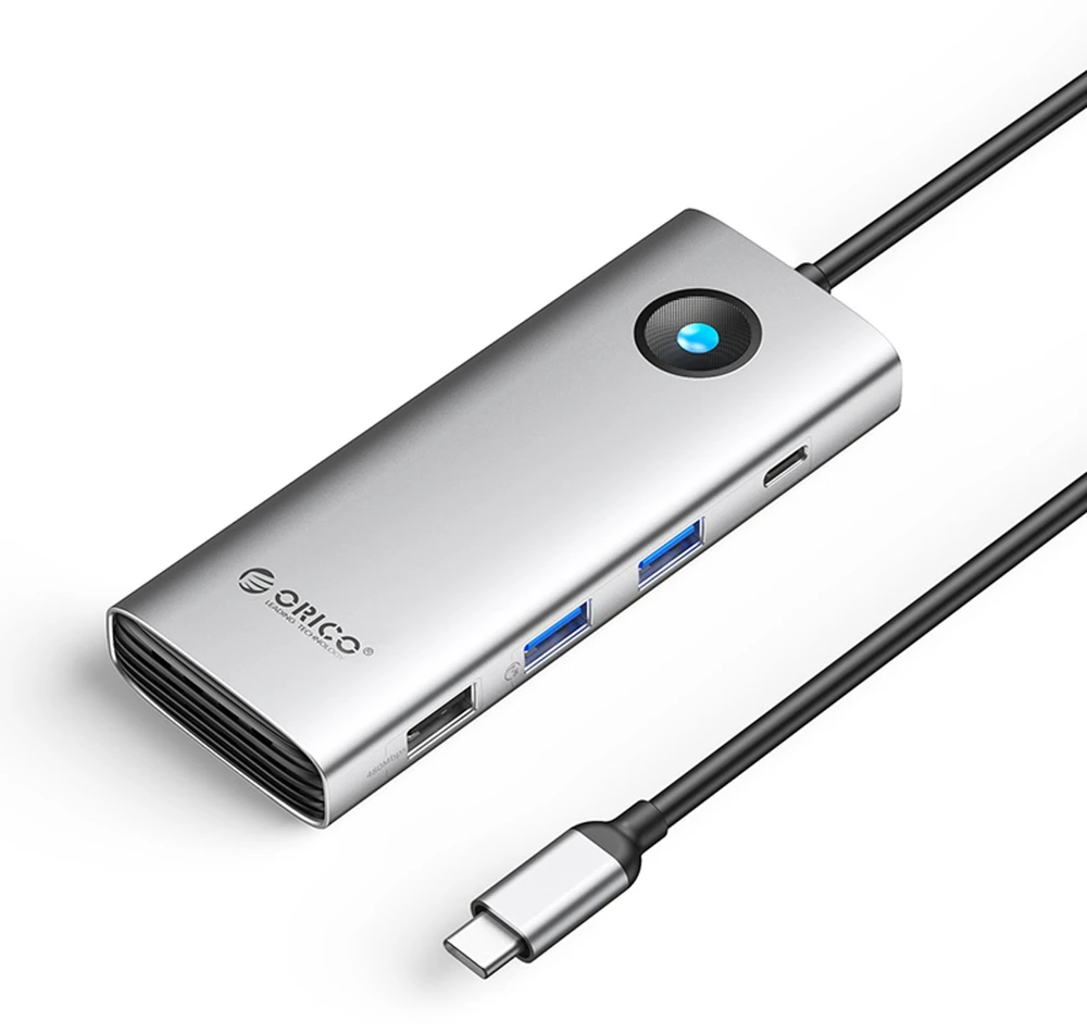 Orico USB-C 8w1 | 2x USB-A 3.0 | 1x USB-A 2.0 | 1x USB-C 3.0 | 1x USB-C PD 100W | 1x HDMI 4K 60Hz | 1x VGA 1080P 60Hz | 1x RJ45 Gigabit Ethernet - sidabrinė