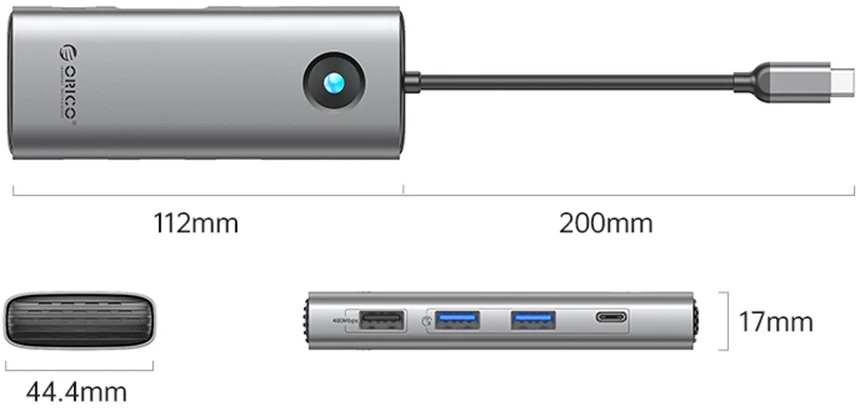 Orico PW11 8in1 USB-C Docking Station 2x USB-A 3.0 1x USB-A 2.0 1x USB-C 3.0 1x USB-C PD 100W 1x HDMI 4K 60Hz 1x VGA 1080P 60Hz 1x RJ45 Gigabit Ethernet - Gray