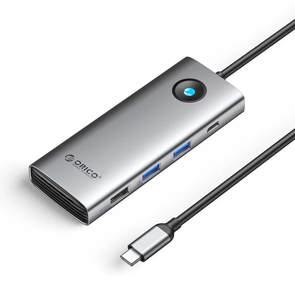 Orico PW11 8in1 USB-C Docking Station 2x USB-A 3.0 1x USB-A 2.0 1x USB-C 3.0 1x USB-C PD 100W 1x HDMI 4K 60Hz 1x VGA 1080P 60Hz 1x RJ45 Gigabit Ethernet - Gray