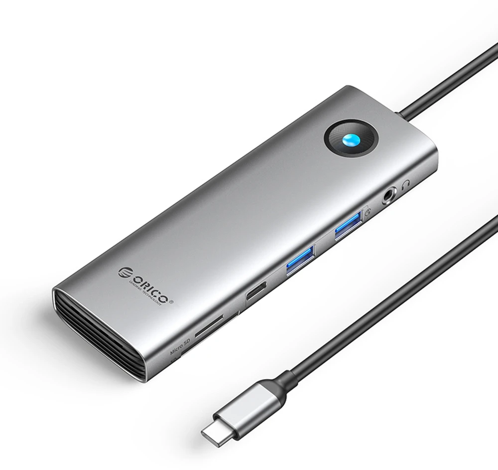 Orico PW11 9in1 USB-C Docking Station 2x USB-A 3.0 1x USB-C 3.0 1x USB-C PD 100 1x HDMI 4K 60Hz 1x Micro SD/SD 1x RJ45 2.5G Ethernet 1x Audio 3.5 mm - Gray