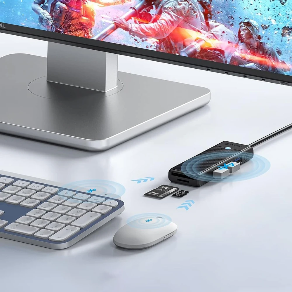 Orico PAPW3AT-U3 USB šakotuvas, 4 prievadų, 3x USB-A 3.0, su Micro SD/SD kortelių skaitytuvu, 1 m - juodas