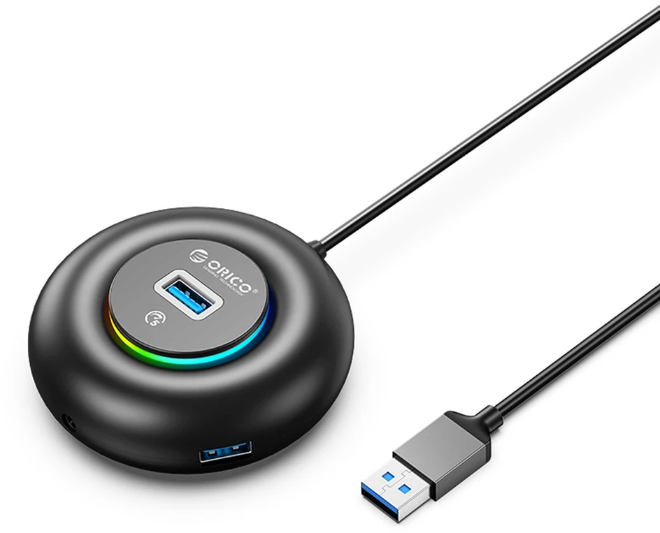 Orico YXR4-U3 RGB USB šakotuvas 4 prievadų USB-A 3.0 su garso/mikrofono prievadu 0,3 m - Juodas