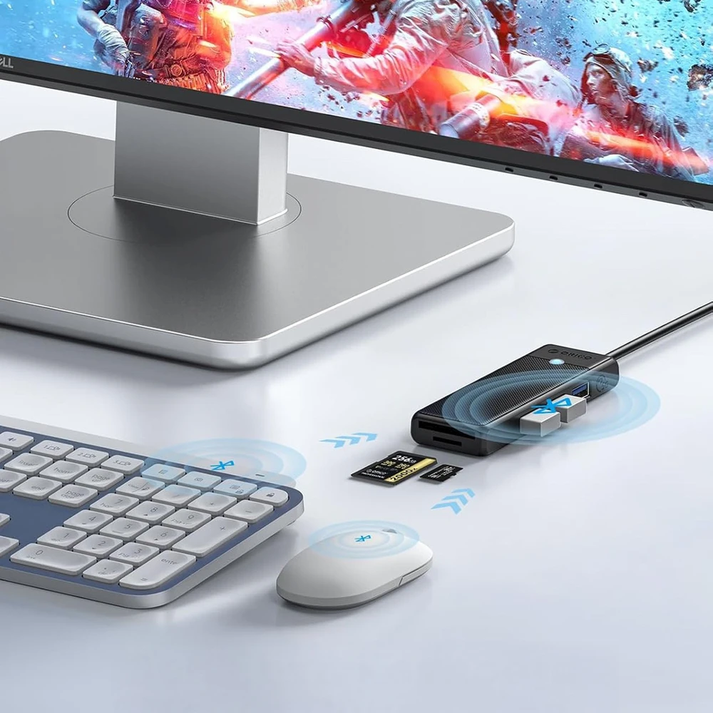 Orico PAPW3AT-U3 USB šakotuvas, 4 prievadų, 3x USB-A 3.0, su Micro SD/SD kortelių skaitytuvu, 1,8 m - juodas