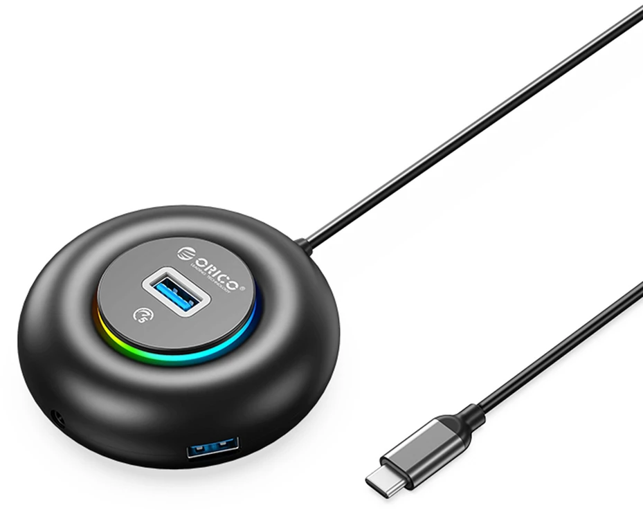 Orico YXR4-C3 RGB USB šakotuvas 4 prievadų USB-A 3.0 su garso/mikrofono prievadu 1,8 m - Juodas