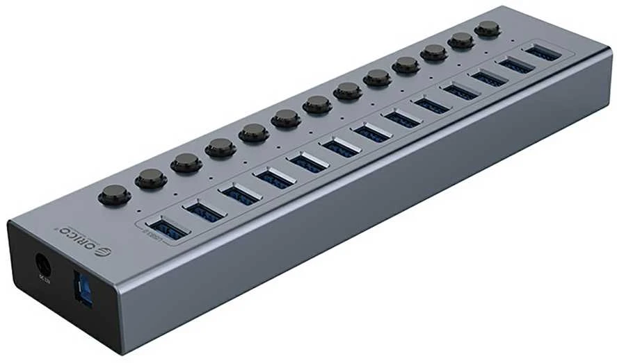 „Orico BT2U3-13AB“ šakotuvas 13x USB-A 3.0 su jungikliais – pilka