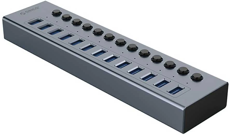 „Orico BT2U3-13AB“ šakotuvas 13x USB-A 3.0 su jungikliais – pilka