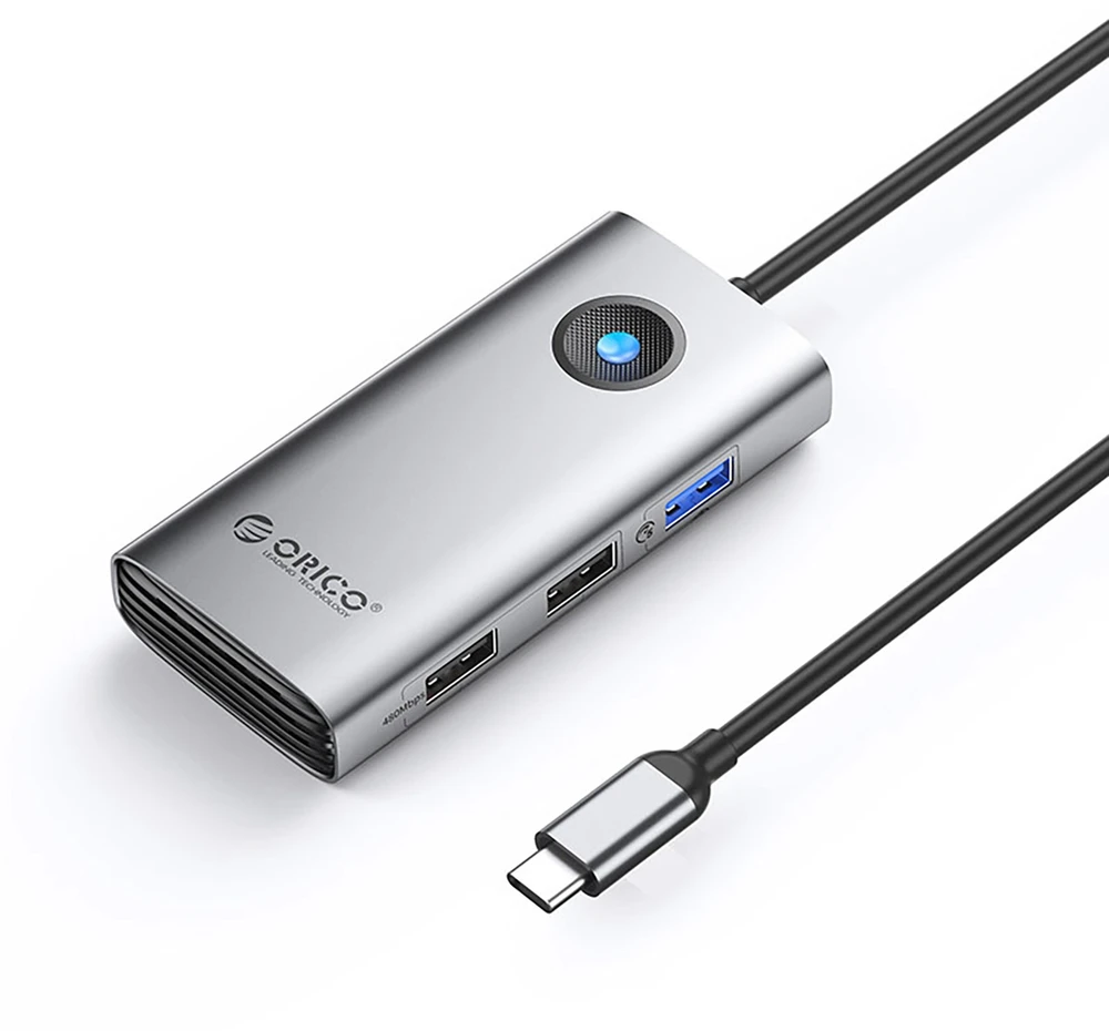 Orico PW11-5P USB-C šakotuvo prijungimo stotis 1x USB-A 3.0 + 2x USB-A 2.0 + 1x USB-C PD + 1x HDMI - pilka
