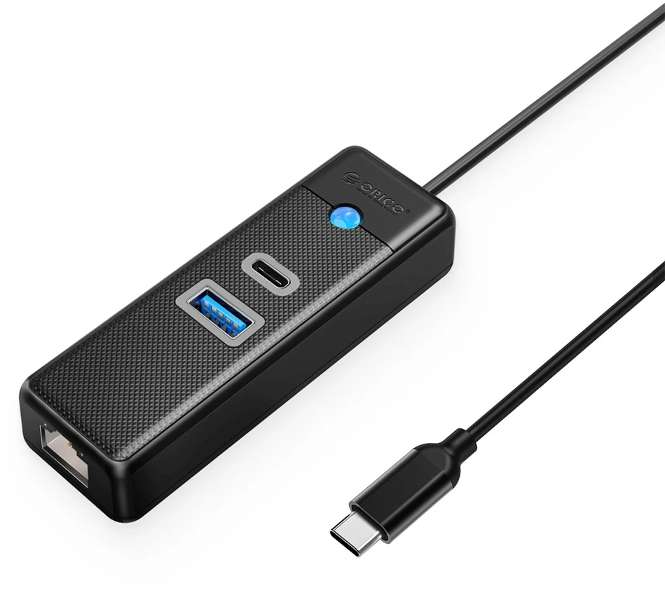 Orico PW3UR25-C3 3 prievadų USB šakotuvas 1x USB-A 3.0 1x USB-C 3.0 1x RJ45 2.5G Ethernet 0.5 m - Juodas