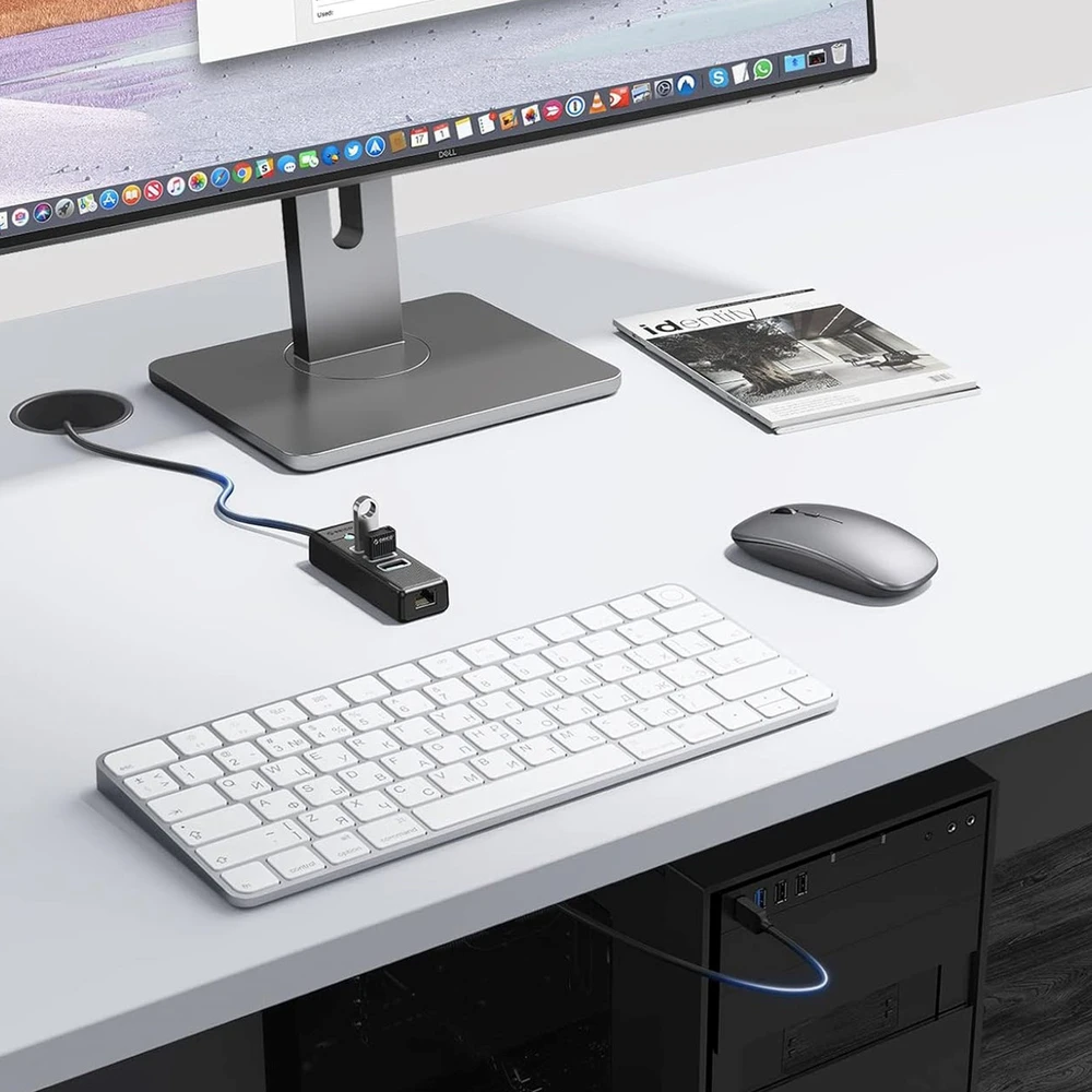 Orico PW3UR25-U3 USB šakotuvas 4 prievadų 3x USB-A 3.0 1x RJ45 2.5G Ethernet 0.15m - Juodas