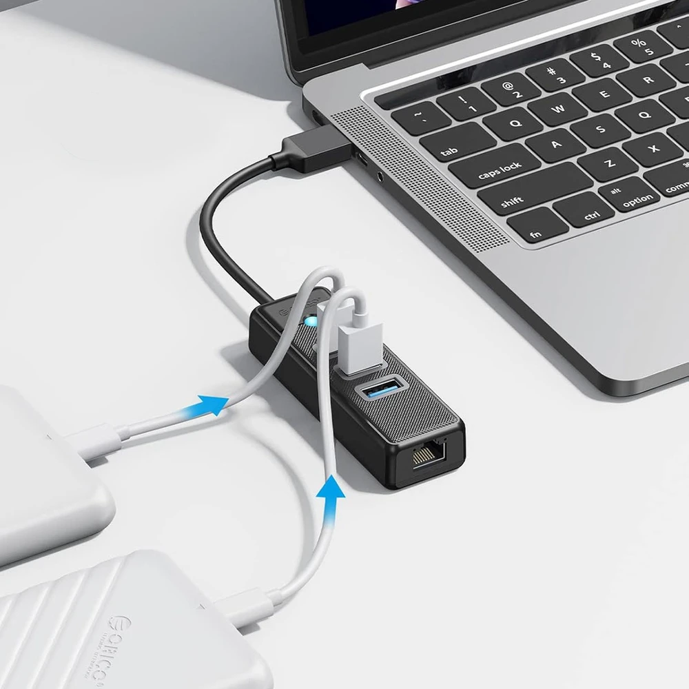 Orico PW3UR25-U3 USB šakotuvas 4 prievadų 3x USB-A 3.0 1x RJ45 2.5G Ethernet 1.8m - Juodas
