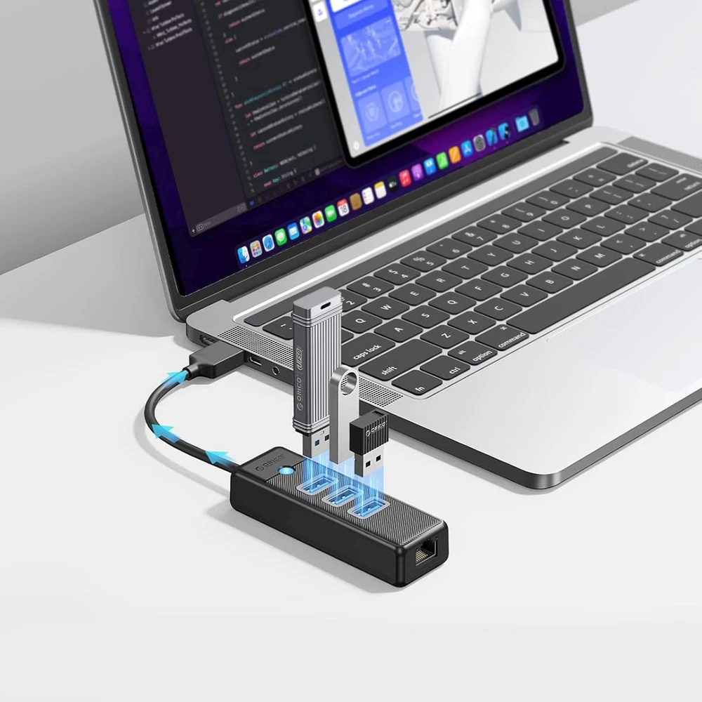 Orico PW3UR25-U3 USB šakotuvas 4 prievadų 3x USB-A 3.0 1x RJ45 2.5G Ethernet 1 m - Juodas