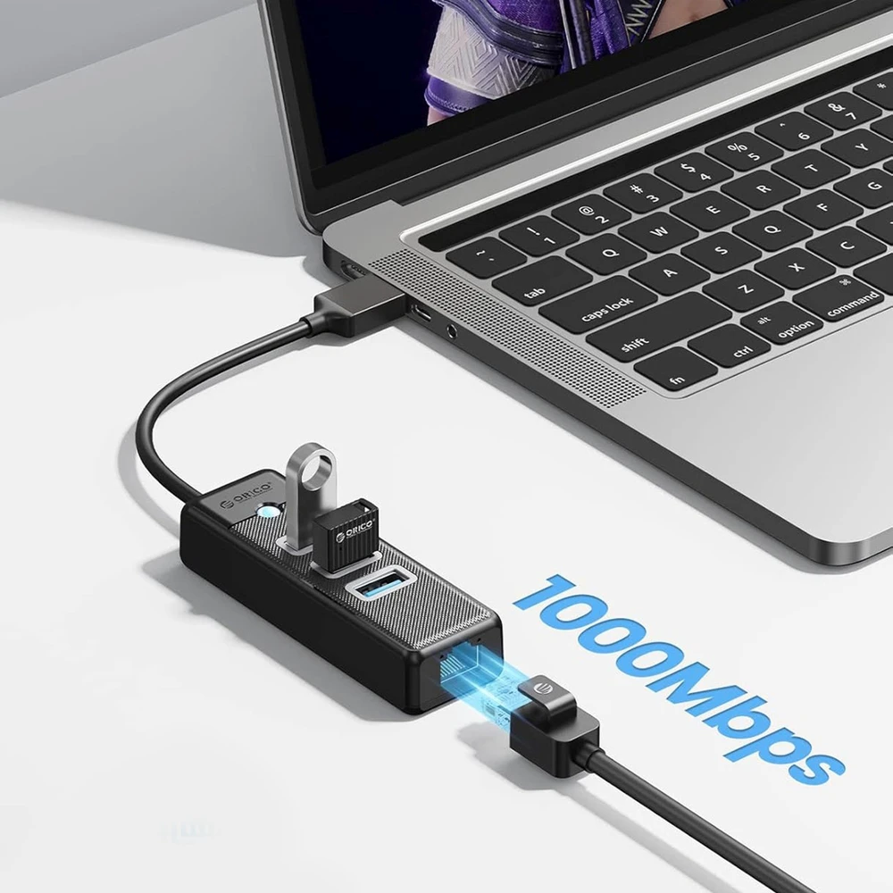 Orico PW3UR25-U3 USB šakotuvas 4 prievadų 3x USB-A 3.0 1x RJ45 2.5G Ethernet 1.8m - Juodas