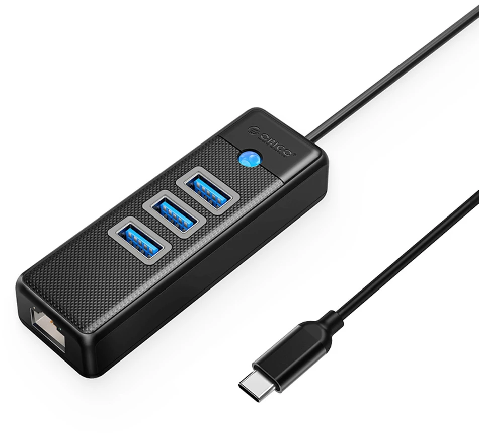 Orico PW3UR25-C3 USB šakotuvas 4 prievadų 3x USB-A 3.0 1x RJ45 2.5G Ethernet 0.5m - Juodas