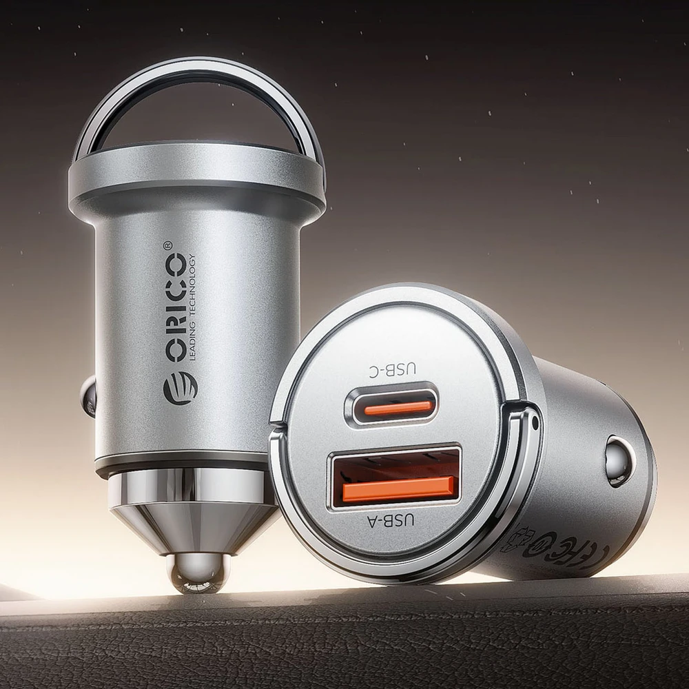 Orico MiniRing Pro 45W USB-A + USB-C Car Charger - Sidabrinis