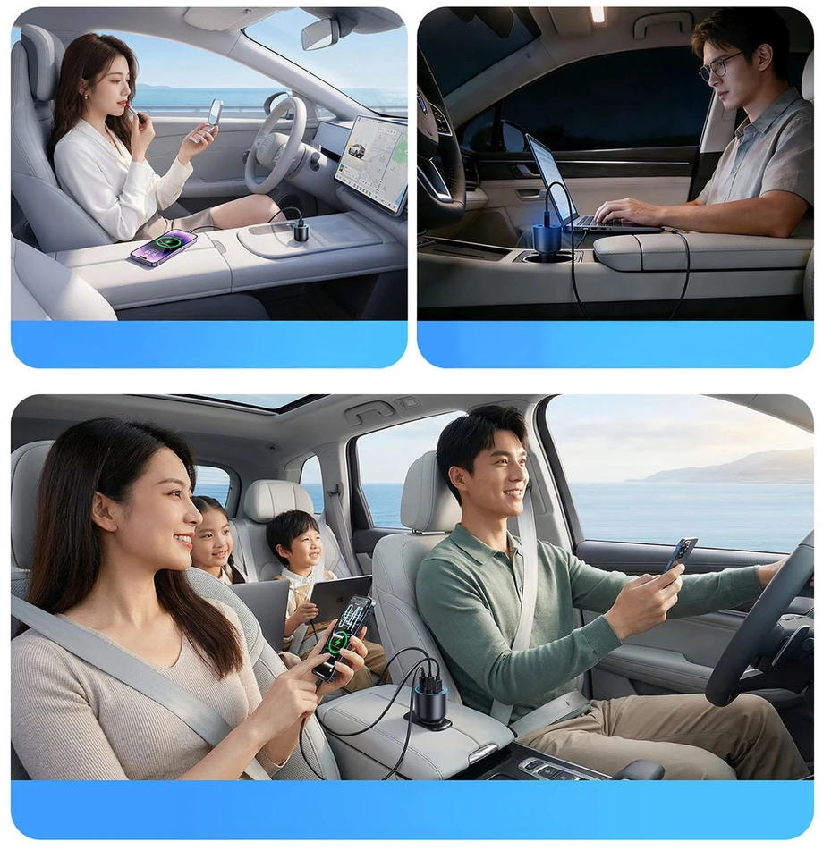 Orico HyperDrive 165W USB-A + 2x USB-C automobilinis įkroviklis - Juodas