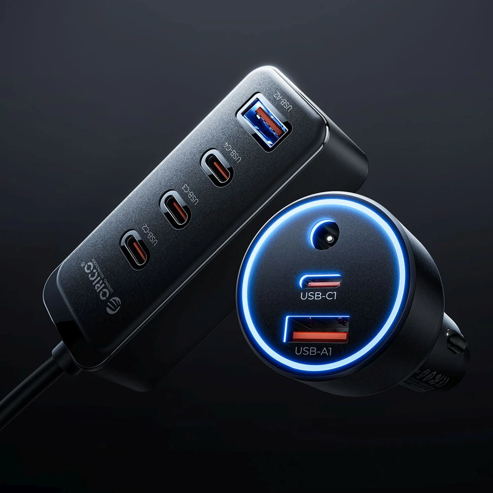 Orico ChargeClip 108W automobilinis įkroviklis 2x USB-A + 4x USB-C su spaustuku - Juodas
