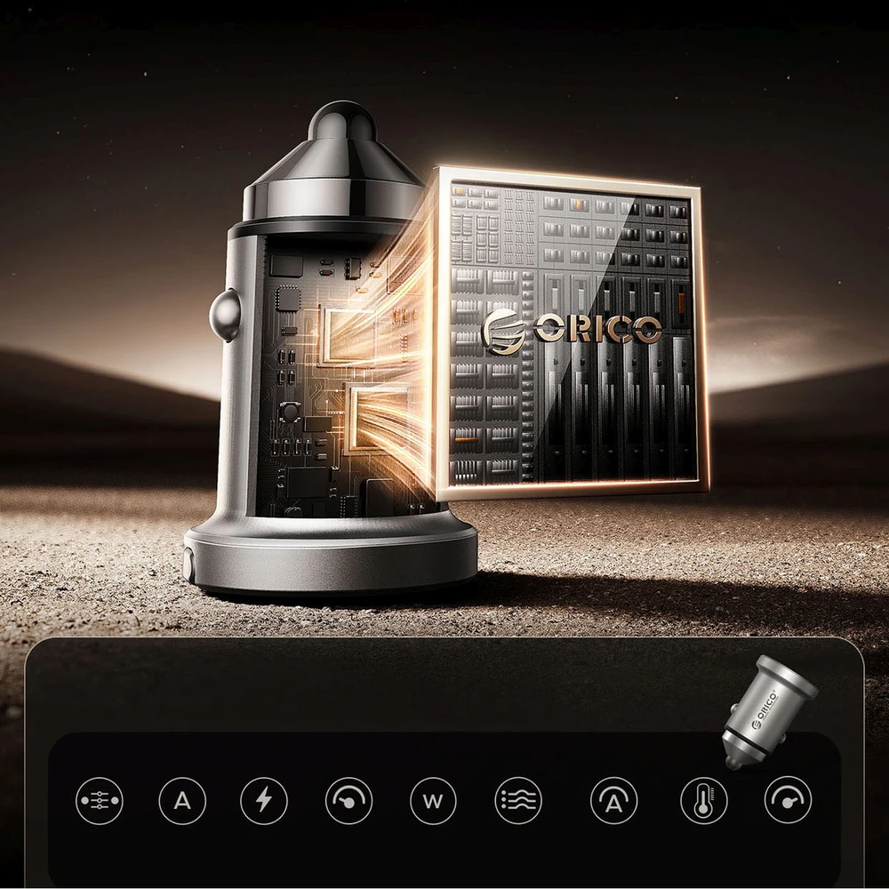 Orico MiniRing Pro 45W USB-A + USB-C Car Charger - Sidabrinis