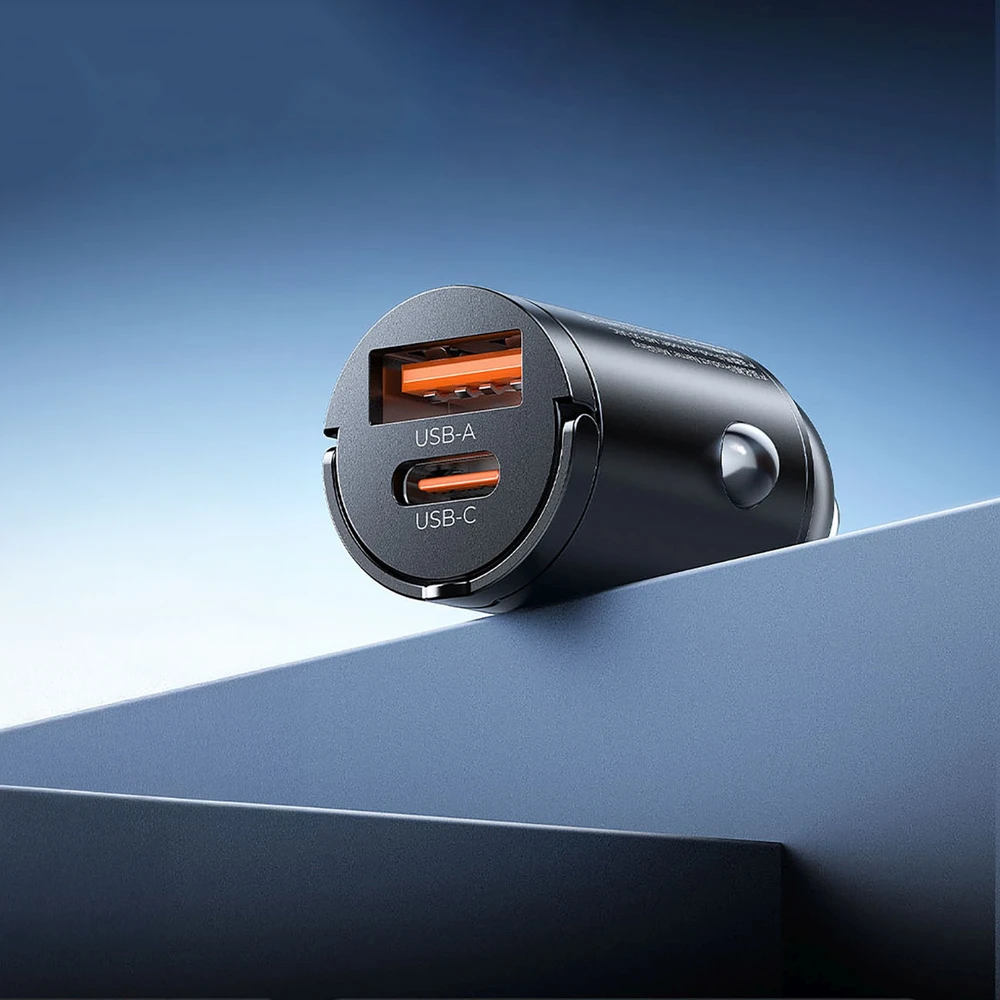 Orico MiniRing 30W USB-A + USB-C automobilinis įkroviklis - Juodas