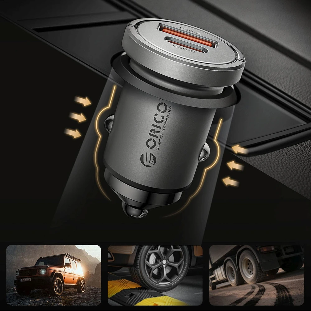 Orico MiniRing Pro 45W USB-A + USB-C Car Charger - Sidabrinis