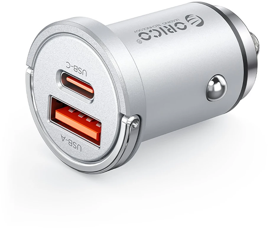Orico MiniRing Pro 45W USB-A + USB-C Car Charger - Sidabrinis