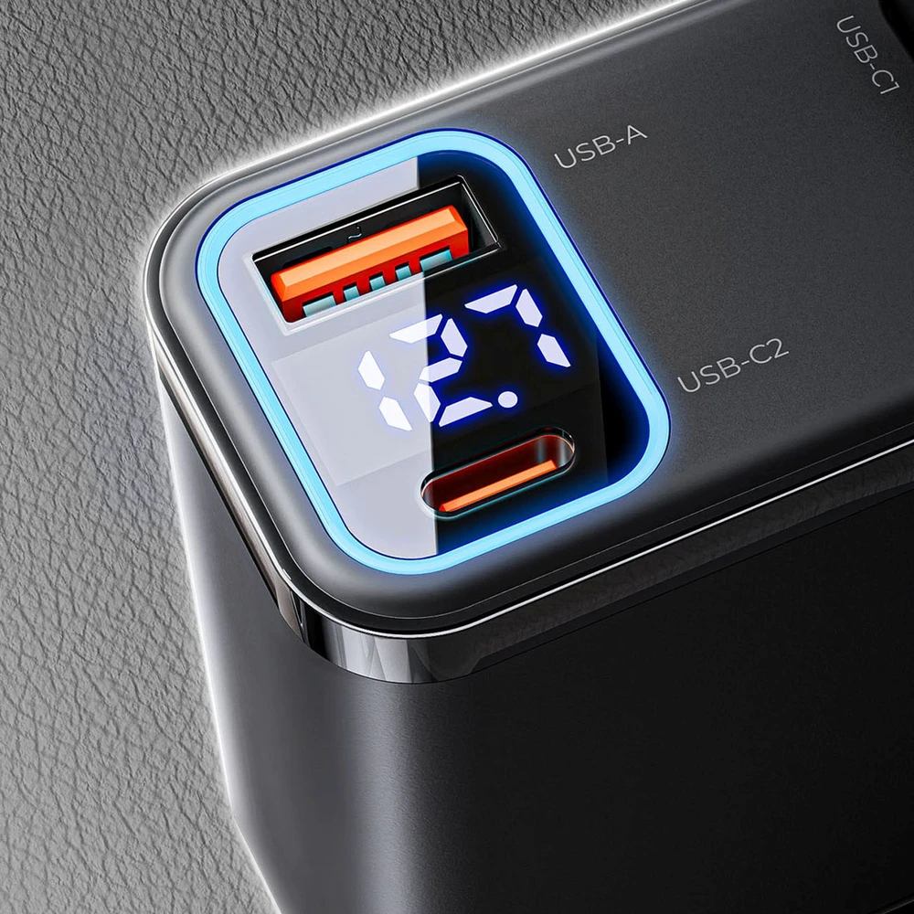 „Orico Twin Reach 45W“ USB-A + USB-C automobilinis įkroviklis su dviem ištraukiamais USB-C laidais – Juodas