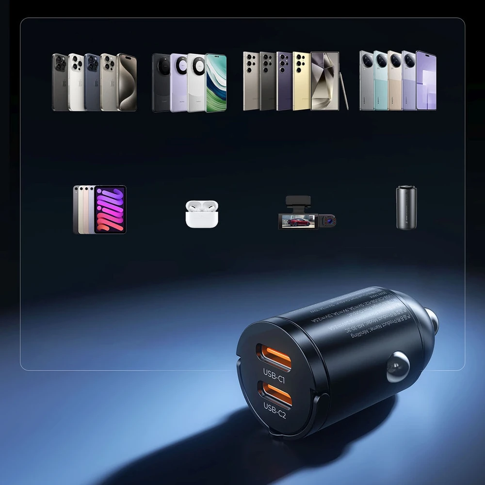 Orico MiniRing 30W 2x USB-C automobilio įkroviklis - Juodas