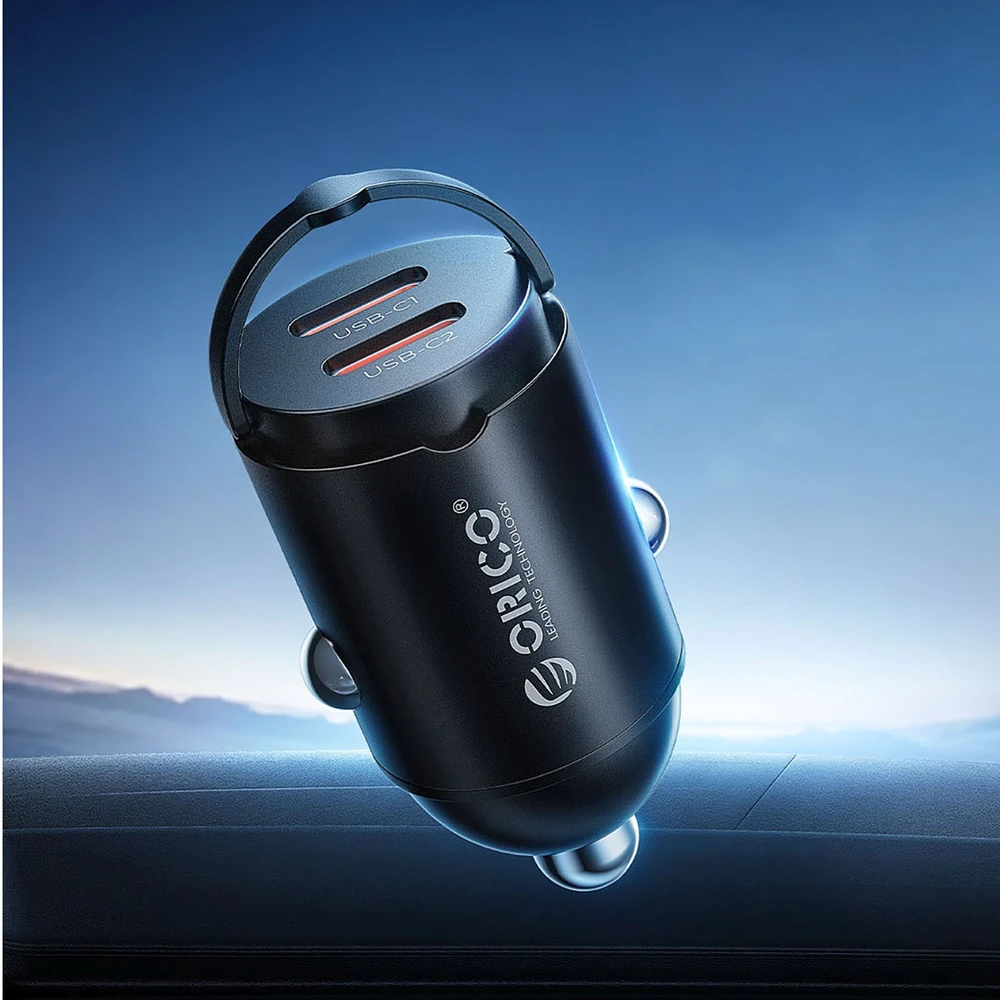 Orico MiniRing 30W 2x USB-C automobilio įkroviklis - Juodas