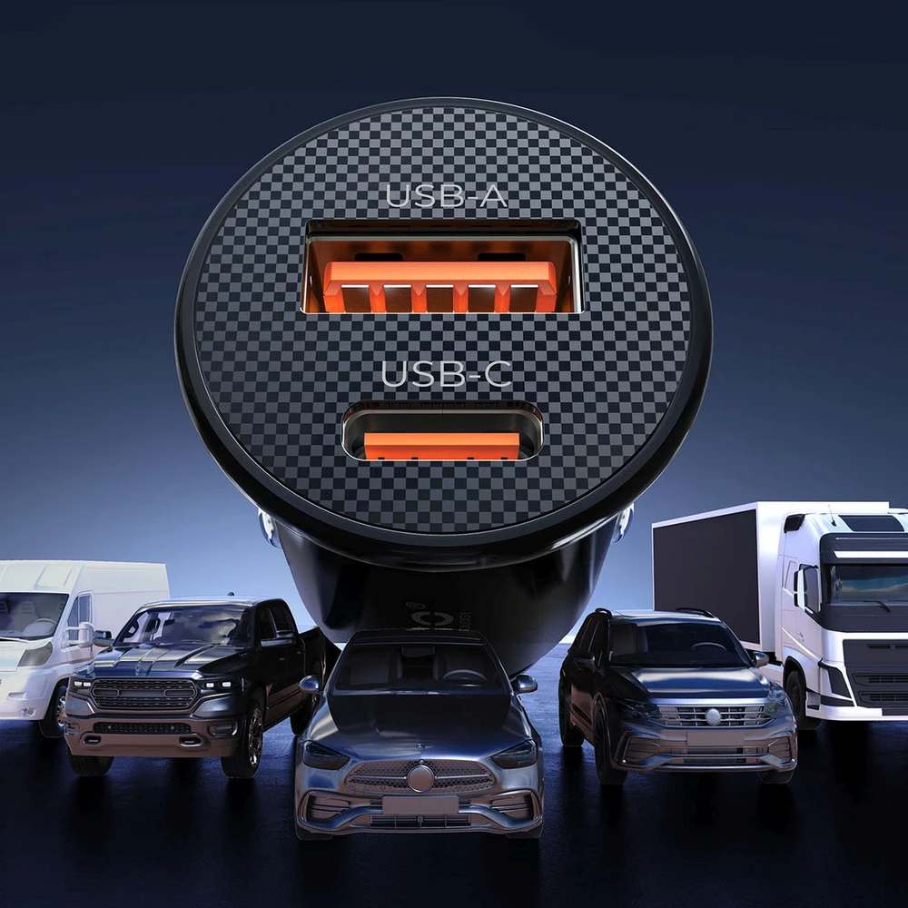 Orico PowerMini 30W USB-C + USB-A automobilinis įkroviklis - Juodas