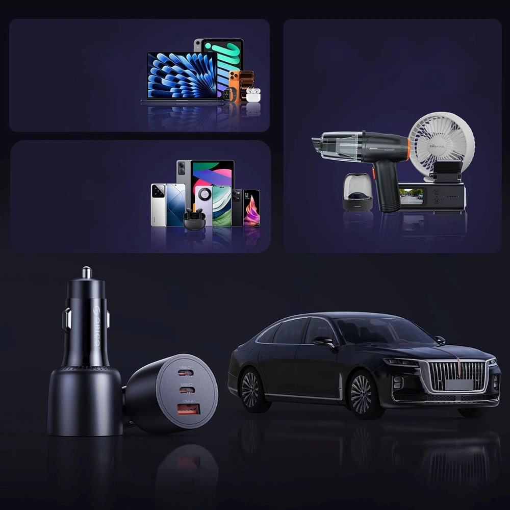 Orico PowerLink 165W USB-A + 2x USB-C automobilinis įkroviklis - Juodas