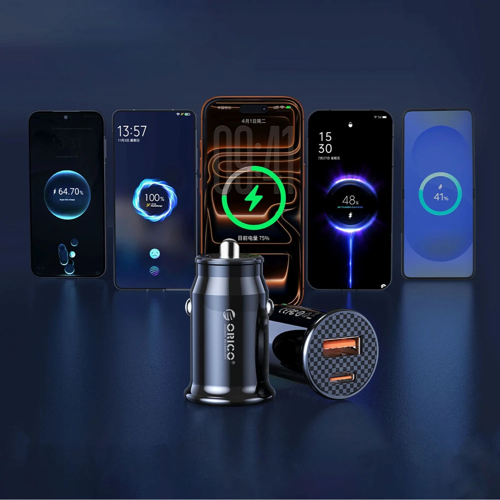 Orico PowerMini 30W USB-C + USB-A automobilinis įkroviklis - Juodas