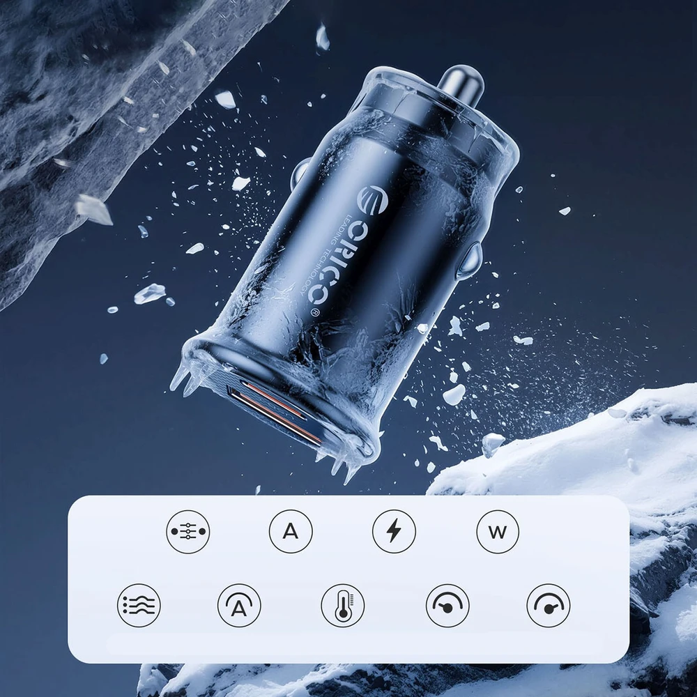 Orico PowerMini 30W USB-C + USB-A automobilinis įkroviklis - Juodas