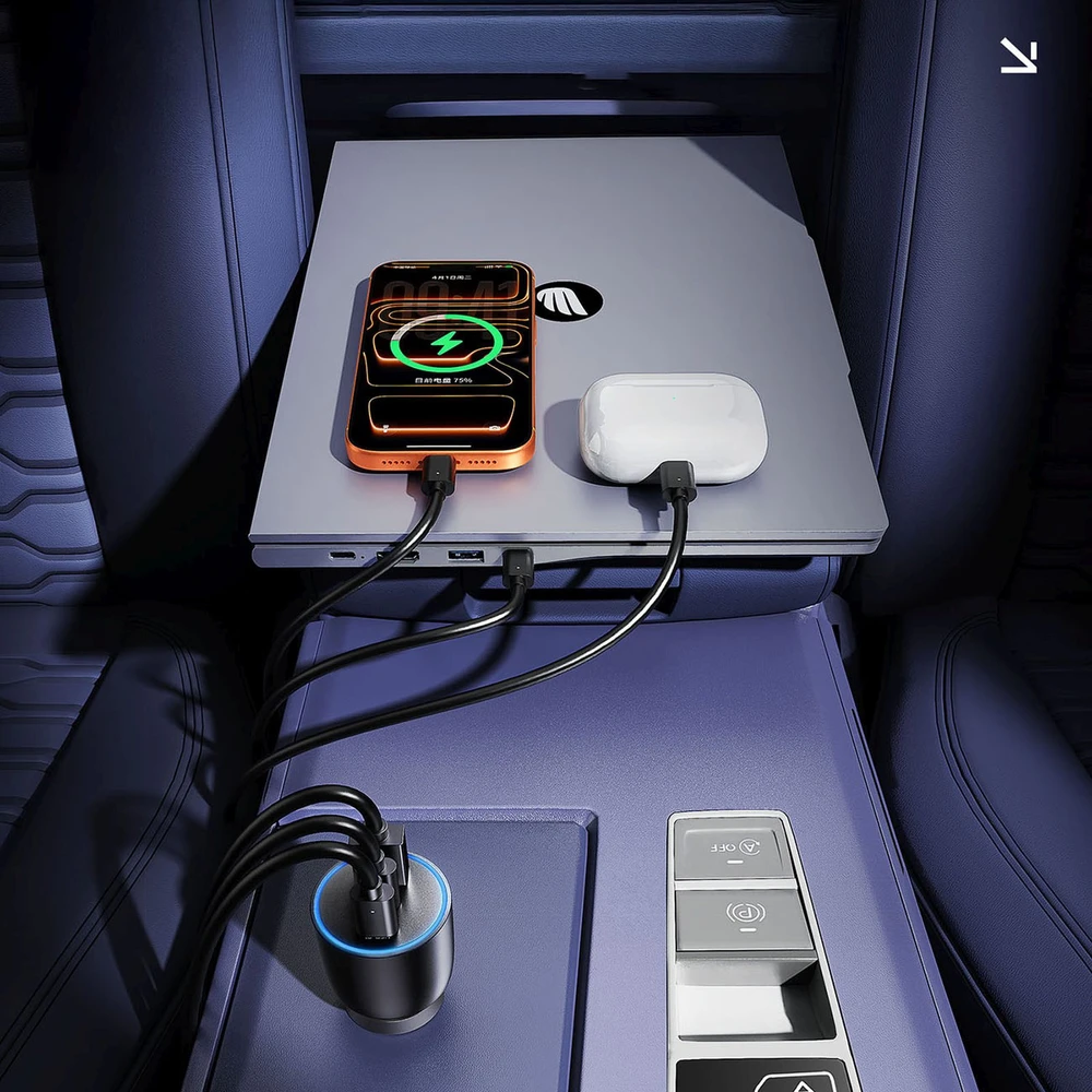 Orico PowerLink 165W USB-A + 2x USB-C automobilinis įkroviklis - Juodas