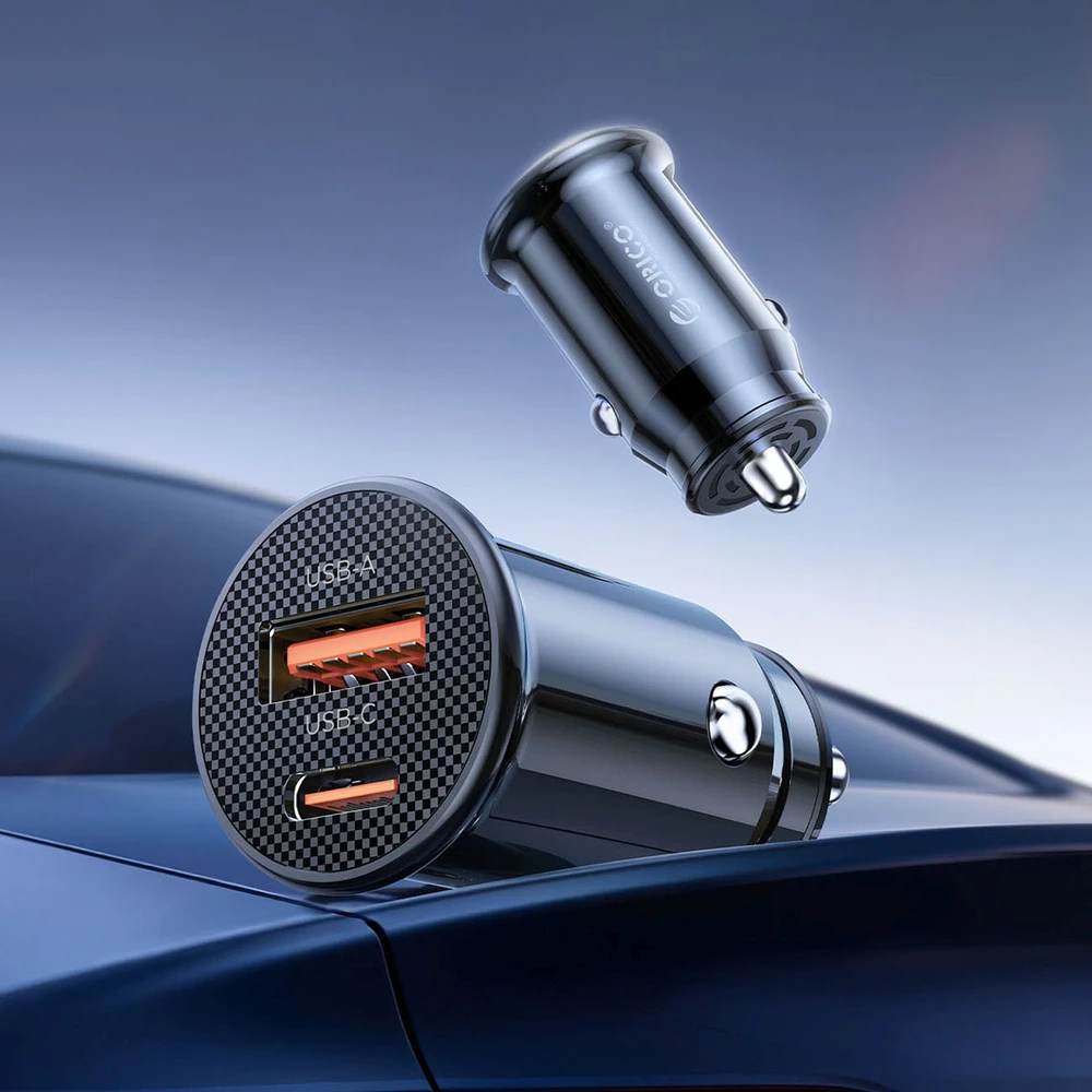 Orico PowerMini 30W USB-C + USB-A automobilinis įkroviklis - Juodas