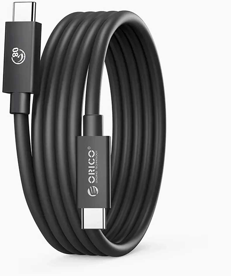 Orico USB4 kabelis, suderinamas su „Thunderbolt 5“, 80 Gbps, 240 W, USB-C į USB-C, 2 m - Juodas